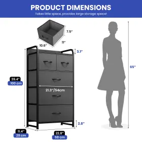 Beysh31wiz Homnia 5 Drawers Dresser Fabric Storage Organizer Tall Tower Waterproof Closet Bedroom #2