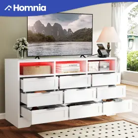 Beysh4vinp Homnia 9 Drawers Dresser Led Chest Of Drawer Storage White Cabinet Usb Charging Station