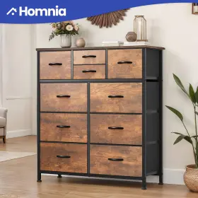 Beysh7islh Homnia 10 Drawer Dresser Fabric Brown Rustic Tower Storage Organizer Cabinet Bedroom