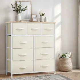 Beyshb0kdy Homnia 9 Drawers Dresser White Fabric Robust Storage Chest Of Cabinet Bedroom Closet