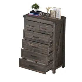 Beyshemn4u Homnia 31 Inch Width Wooden Dresser Chest Of Storage 6 Drawer Sideboard Cabinet For Bedroom