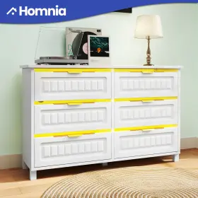 Beyshj9yrg Homnia Chest Of 6 Wood Drawers Dresser White Storage Closet Led Lights And Charging Dock