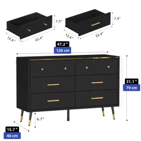 Beyshjud8d Homnia Black 6 Drawer 47 Inch Chest Of Drawers Sideboard Large Storage Cabinet Living Room #2