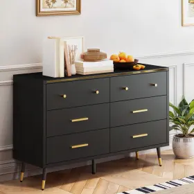 Beyshjud8d Homnia Black 6 Drawer 47 Inch Chest Of Drawers Sideboard Large Storage Cabinet Living Room #3