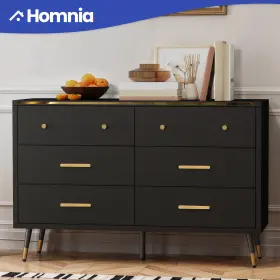 Beyshjud8d Homnia Black 6 Drawer 47 Inch Chest Of Drawers Sideboard Large Storage Cabinet Living Room