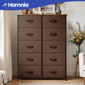 Beyshk2vbl Homnia 10 Drawers Fabric Dresser Brown Rustic Tower Organizer Storage Cabinet Bedside