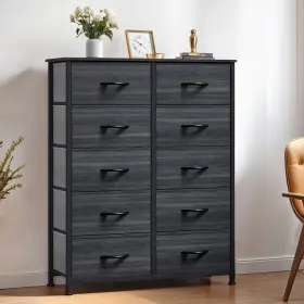 Beyshkry7b Homnia 10 Drawers Dresser Fabric Gray Organizer Tower Chest Cabinet Robust Bedside