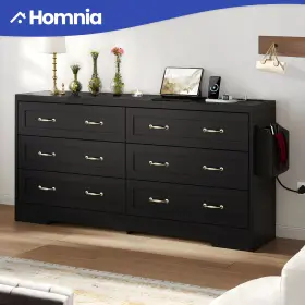 Beyshlm1aq Homnia Black 6 Drawers Chest Of Dresser With Usb Charging Station For Bedroom Organizer