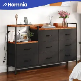 Beyshs2bv7 Homnia 8 Drawers Dresser Gray Fabric Charging Station Rustic Cabinet Tower Organizer
