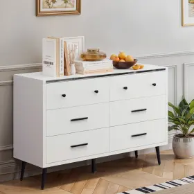 Beyshz11oe Homnia 47 Inch Chest Of Drawers With Large 6 Drawer Storage Cabinet White For Living Room #3
