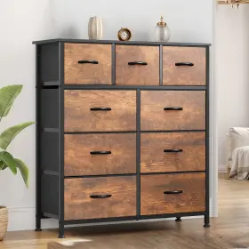 Beyshz4qgo Homnia 9 Drawers Fabric Dresser Storage Tower Chest Brown Robust Waterproof Bedroom