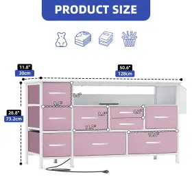 Beyshzfvo2 Homnia Chest Of 9 Drawers Dresser Pink Bedroom Organizer Adjustable Led Light Usb Ports #2