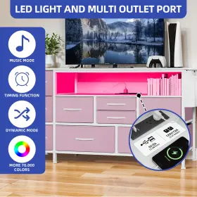 Beyshzfvo2 Homnia Chest Of 9 Drawers Dresser Pink Bedroom Organizer Adjustable Led Light Usb Ports #3