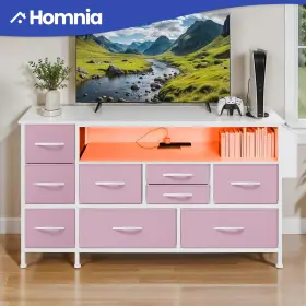Beyshzfvo2 Homnia Chest Of 9 Drawers Dresser Pink Bedroom Organizer Adjustable Led Light Usb Ports