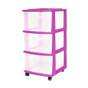 05563pldc.01 Homz Drawer Tower 3-tier Clear Plastic Storage Organizer Cart Purple Frame