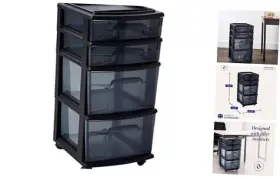 05564bksmkec.01 Homz Tall Solid Versatile 4 Plastic Drawer Storage Home Rolling Cabinet Cart 1 Pack