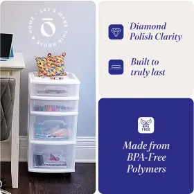 05564whdc.01-u-c Homz Clear 4 Drawer Medium Home Storage Container Tower White Frame For Parts #3