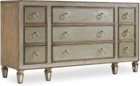 5414-90002 Hooker Furniture 68 Inch W 9 Drawer Hardwood Dresser - Silver