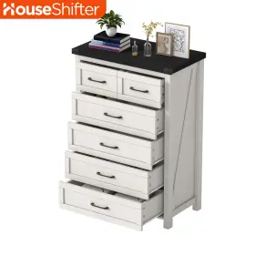 Beyshgtif2 House Shifter Large White 6-drawer Storage Modern Farmhouse Wood Vertical Dresser For Bedroom