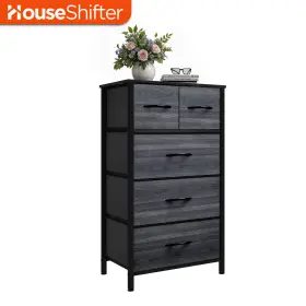 Houseshifter 197839102927 5 Drawers Dresser Gray Fabric Tower Cabinet Organizer Bedroom Storage Furniture
