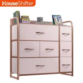 Houseshifter 197839114173 Chest Of 7 Drawers Rose Gold Fabric Dresser Tower Organizer Bedside Cabinet Unit