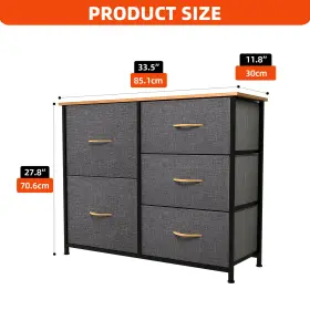 Houseshifter 197839141476 Chest Of 5 Drawer Dresser Gray Fabric Tower Organizer Bedside Furniture Unit #2