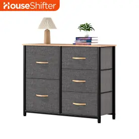 Houseshifter 197839141476 Chest Of 5 Drawer Dresser Gray Fabric Tower Organizer Bedside Furniture Unit