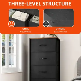 Houseshifter 197839299801 4 Drawers Fabric Dresser Black Tower Organizer Brown Living Room Furniture Unit #3