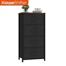Houseshifter 197839299801 4 Drawers Fabric Dresser Black Tower Organizer Brown Living Room Furniture Unit
