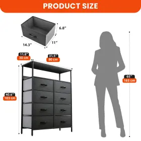 Houseshifter 197839306363 Chest Of Dresser 8 Drawers Gray Bedside Storage Organizer With Shelf Cabinet #2