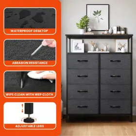 Houseshifter 197839306363 Chest Of Dresser 8 Drawers Gray Bedside Storage Organizer With Shelf Cabinet #3