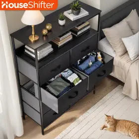 Houseshifter 197839306363 Chest Of Dresser 8 Drawers Gray Bedside Storage Organizer With Shelf Cabinet