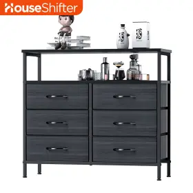 Houseshifter 197839318205 6 Drawers Dresser With Shelf Fabric Gray Organizer Bedside Cabinet Furniture