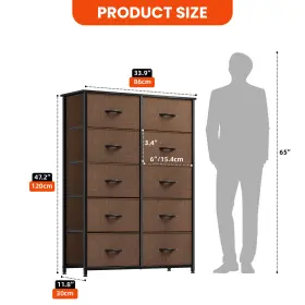 Houseshifter 197839326781 Chest Of 10 Brown Drawers Fabric Dresser Large Tower Storage Bedroom Furniture #2