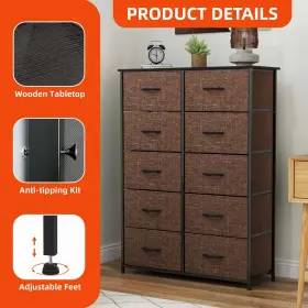 Houseshifter 197839326781 Chest Of 10 Brown Drawers Fabric Dresser Large Tower Storage Bedroom Furniture #3
