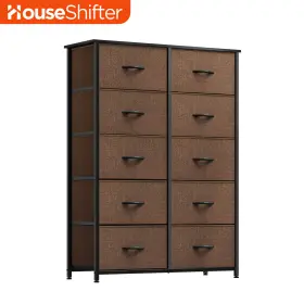Houseshifter 197839326781 Chest Of 10 Brown Drawers Fabric Dresser Large Tower Storage Bedroom Furniture