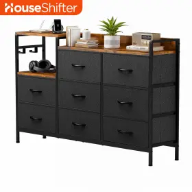 Houseshifter 197839503694 8 Drawers Dresser Gray Fabric Charging Station Cabinet Tower Organizer Furniture