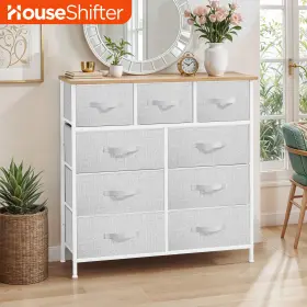 Houseshifter 197839834835 9 Drawers Chest Of Dresser Bedroom Light Gray Fabric Storage Organizer Tower