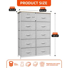 Houseshifter 197839875630 10 Drawer Dresser Gray Fabric Cabinet Organizer Chest Storage Bedside Furniture #2