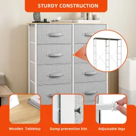 Houseshifter 197839875630 10 Drawer Dresser Gray Fabric Cabinet Organizer Chest Storage Bedside Furniture #3