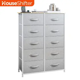 Houseshifter 197839875630 10 Drawer Dresser Gray Fabric Cabinet Organizer Chest Storage Bedside Furniture
