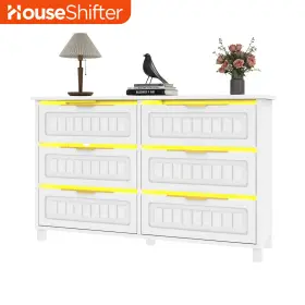 Houseshifter 197839911925 6 Drawers Dresser White Wood Storage Organizer With Led Lights And Usb Ports