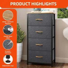 Beyshjyh2d Houseshifter 4 Drawers Dresser Gray Fabric Cabinet Tower Organizer Bedside Storage #3