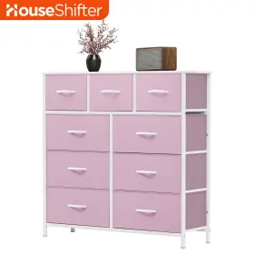 Beyshluf6l Houseshifter Chest Of 9 Drawers Dresser Pink Fabric Storage Waterproof Wooden Top Organizer