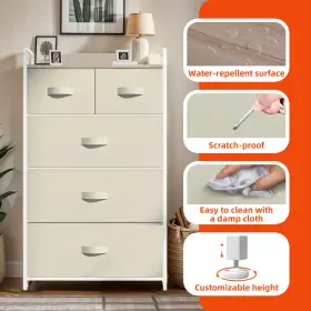 Beyshn5hvz Houseshifter 5 Drawer Dresser White Fabric Tower Storage Cabinet Bedside Waterproof Feature #3