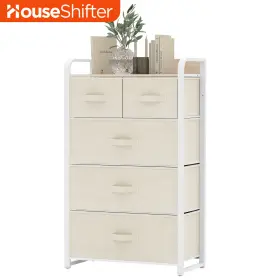 Beyshn5hvz Houseshifter 5 Drawer Dresser White Fabric Tower Storage Cabinet Bedside Waterproof Feature