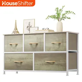 Beyshohby8 Houseshifter Chest Of Storage 5 Drawer Fabric Dresser White Bedroom Tower Cabinet Furniture