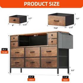 Beyshqbo4z Houseshifter Rustic Brown Chest Of 10 Drawers Dresser Bedside Tower Organizer Storage Cabinet #2