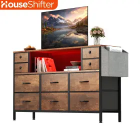 Beyshqbo4z Houseshifter Rustic Brown Chest Of 10 Drawers Dresser Bedside Tower Organizer Storage Cabinet