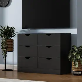 Hs-6cg-bl  Housoul 6 Drawers Dresser Fabric Pu Drawer Black With Large Organizer